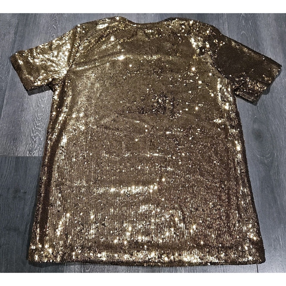 Michael Kors All Over Gold Sequin T Shirt Women M Lined Glitzy New Year Party - Picture 2 of 9
